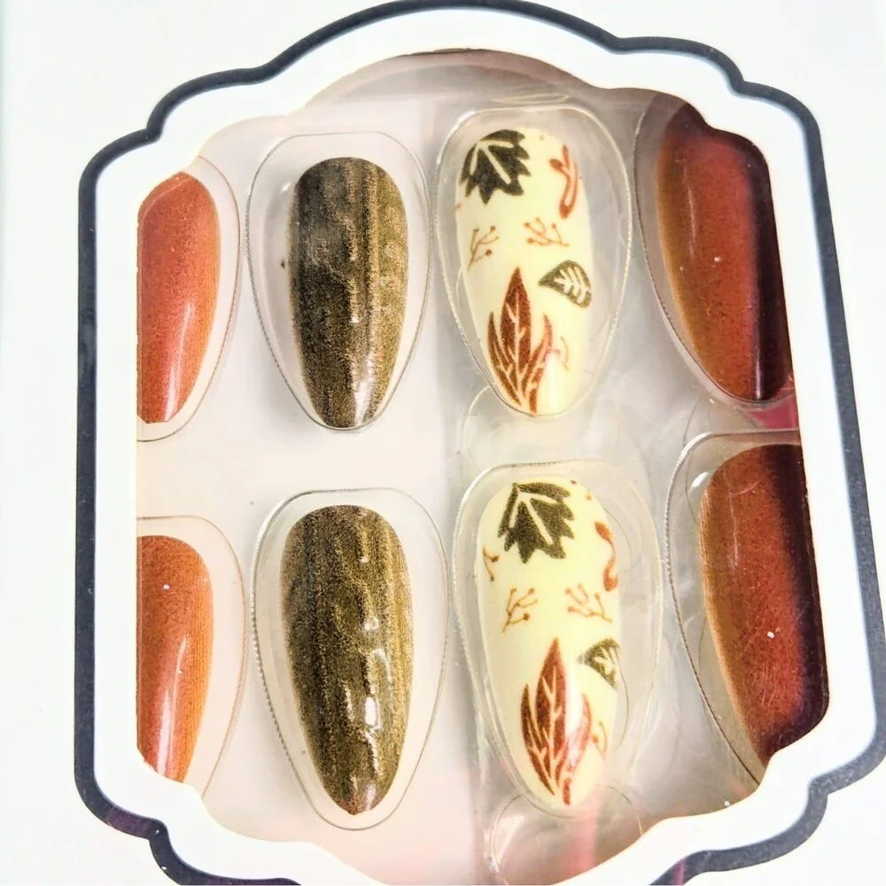 PRESS-ON NAILS Professional False Nail 24 Almond Shape Fall Celebration NEW